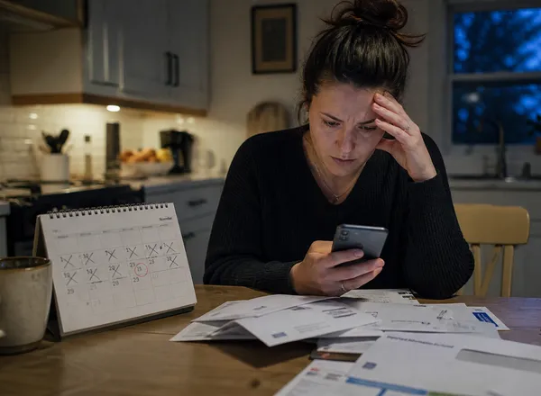 Osoba proverava telefon dok čeka isplatu osiguranja