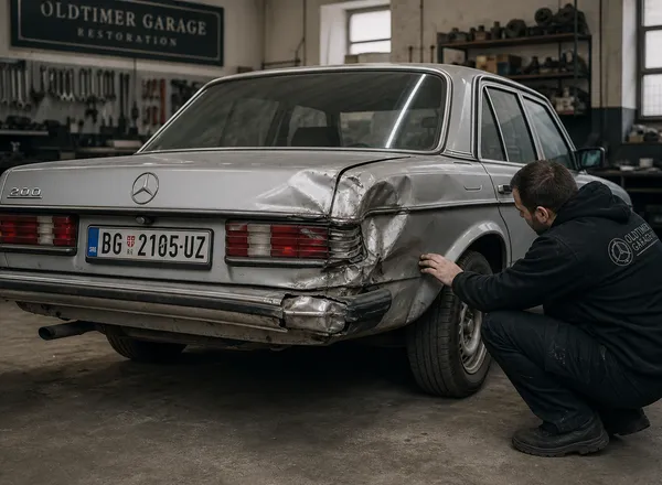Oštećeni oldtajmer automobil kod procenitelja